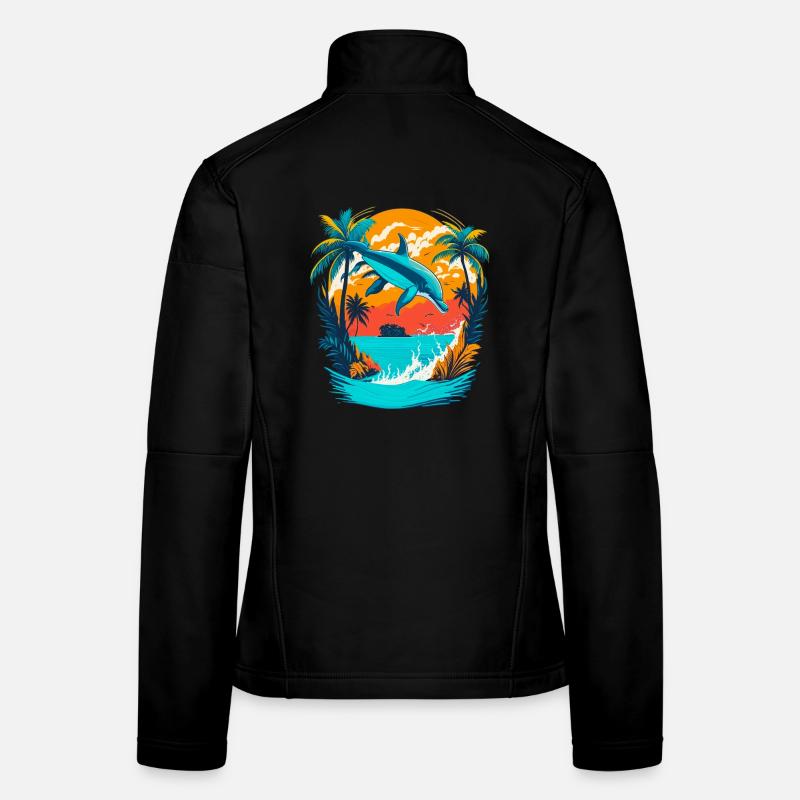 Dauphin avec coucher de soleil tropical Veste en tissu softshell Femme