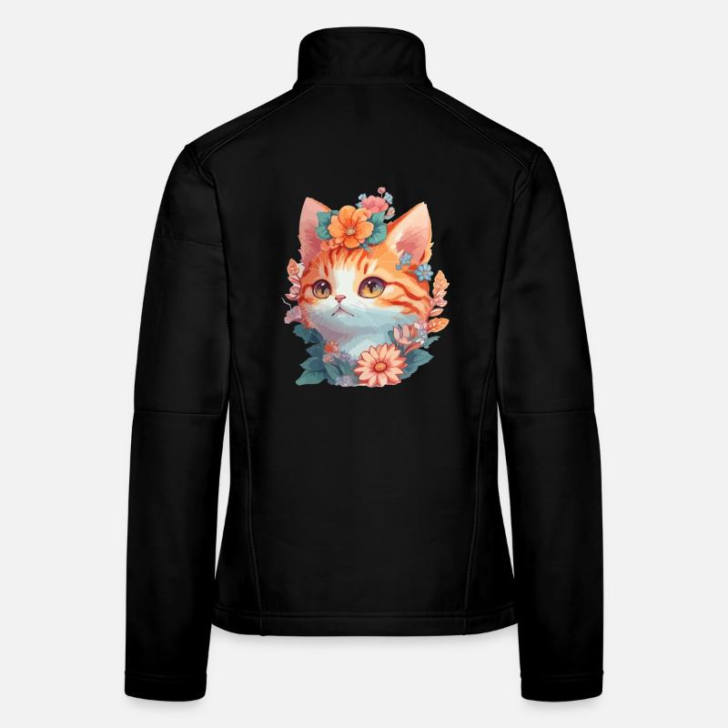 Rote Katze mit Blumen Frauen Softshelljacke