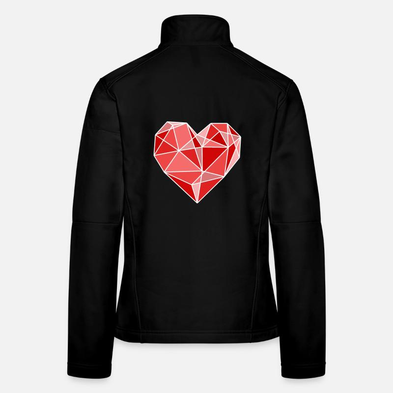 Polygon Heart Valentine Romance Love Hearts Veste en tissu softshell Femme