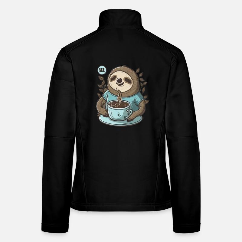 friendly sloth with fragrant coffee says HI Women's Softshell Jacket