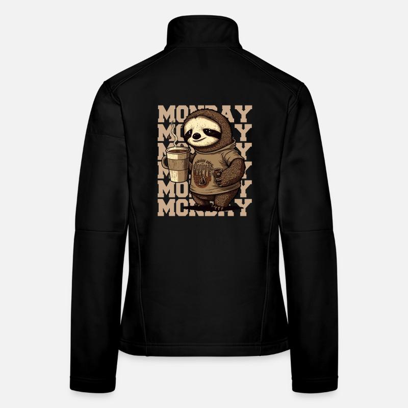 Tired sloth with huge coffee mug on Monday Women's Softshell Jacket