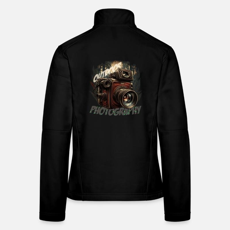 Camera in the forest with lettering Women's Softshell Jacket