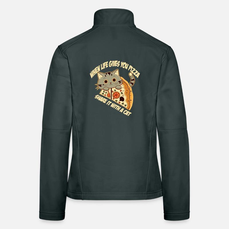 Pizza avec chat et lettrage Veste en tissu softshell Femme