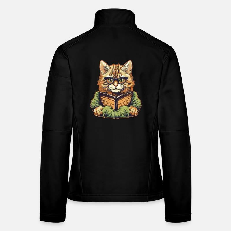 Katze mit Buch Frauen Softshelljacke