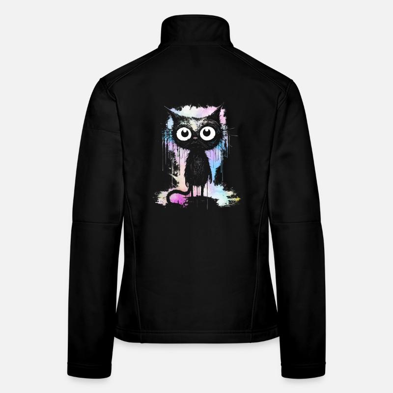 Tie Dye Farben Schwarze Katze Mit Großen Augen - Frauen Softshelljacke - Schwarz