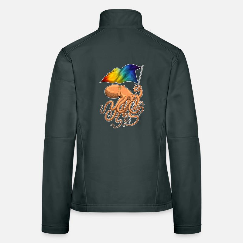 Drapeau arc-en-ciel Octopus Veste en tissu softshell Femme