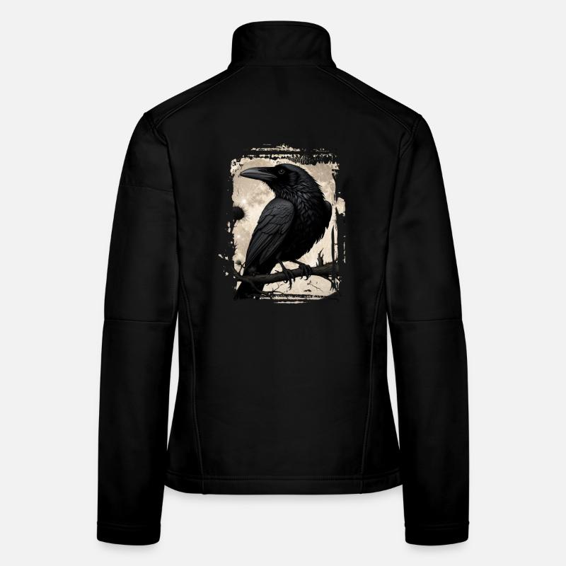 Rabe auf Ast vorm Vollmond Frauen Softshelljacke