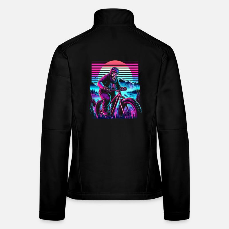 Synthwave Skeleton Biker Fatbike Retro Sunset Women's Softshell Jacket