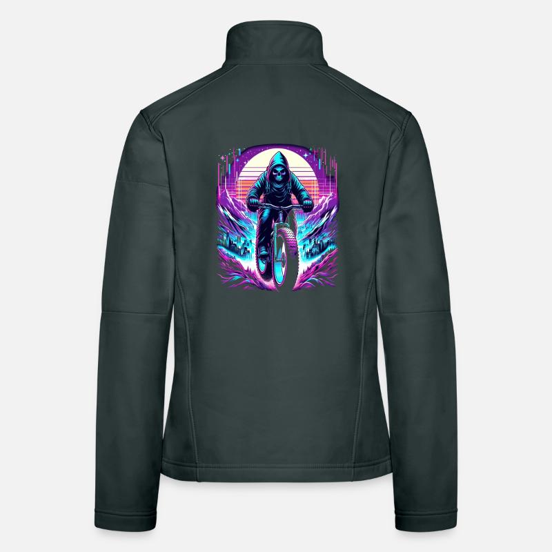 Skeleton Fatbiker Synthwave Retro Bicycle Rider Women's Softshell Jacket