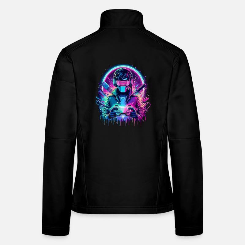 Neon Cyber Controller - Retro Gaming Power - Frauen Softshelljacke - Schwarz
