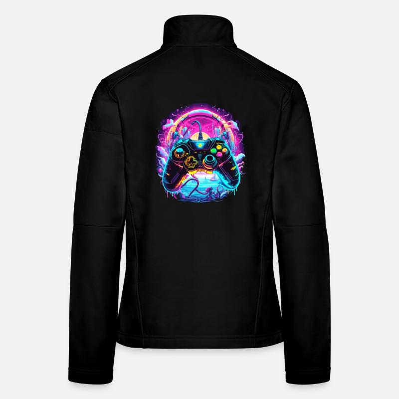 Synthwave Gamer Controller Fantasie Retro Gaming Frauen Softshelljacke