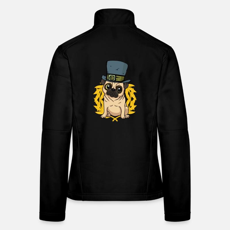 Hund Mops Hut Lorbeerkranz Frauen Softshelljacke