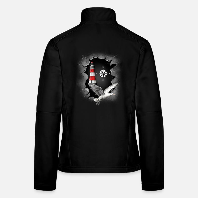 Möwe Leuchtturm Kompass maritim Ahoi - Frauen Softshelljacke - Schwarz