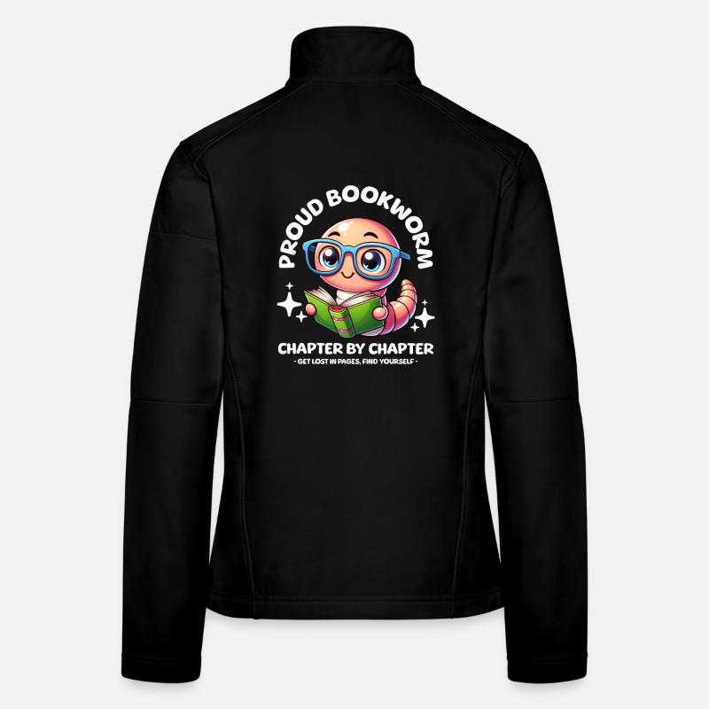 Proud, cute bookworm with glasses reading book Women's Softshell Jacket