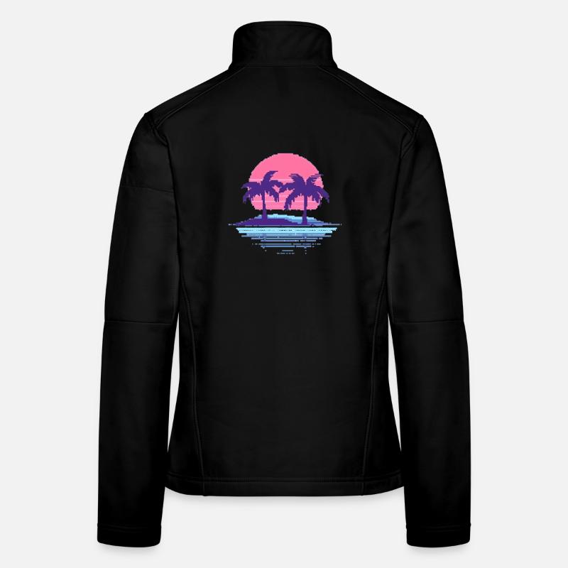 Vaporwave Synthwave Pixelart Palm Trees Retro 90s Women's Softshell Jacket