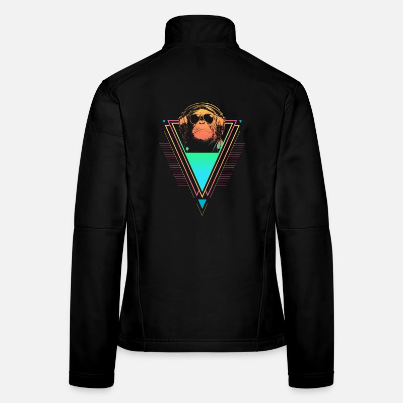 Chimpanzé Vaporwave Synthwave des années 90 80 coucher de soleil Veste en tissu softshell Femme