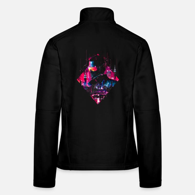 Retro Auto Mann Vaporwave Stadt Synthwave 90er Frauen Softshelljacke