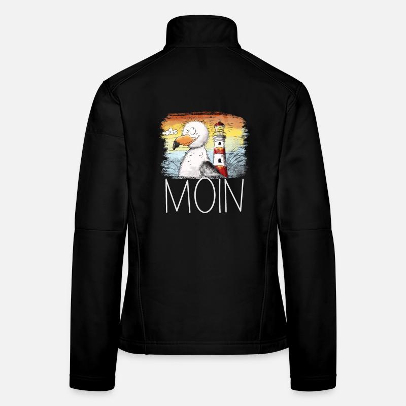 Moin Spruch Möwe Meer Leuchtturm Sonnenuntergang - Frauen Softshelljacke - Schwarz