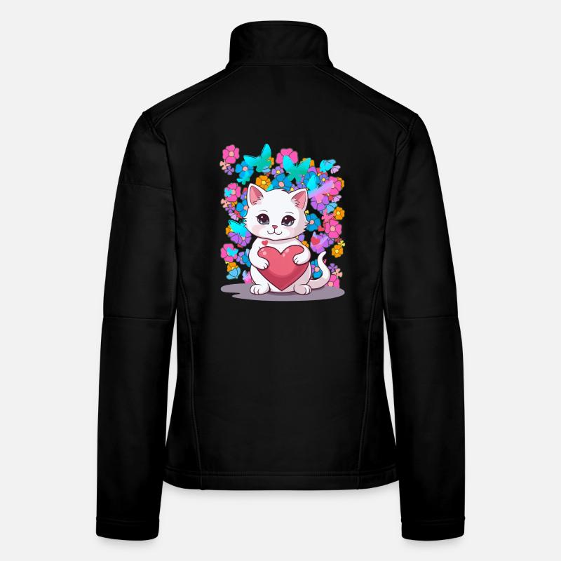 Chat Printemps Fleurs Coeur Enfants Bébé Chaton Veste en tissu softshell Femme
