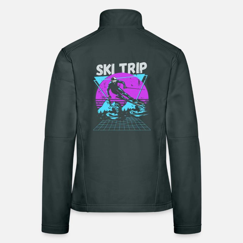 Rétro Ski Trip Néon Graphique Veste en tissu softshell Femme