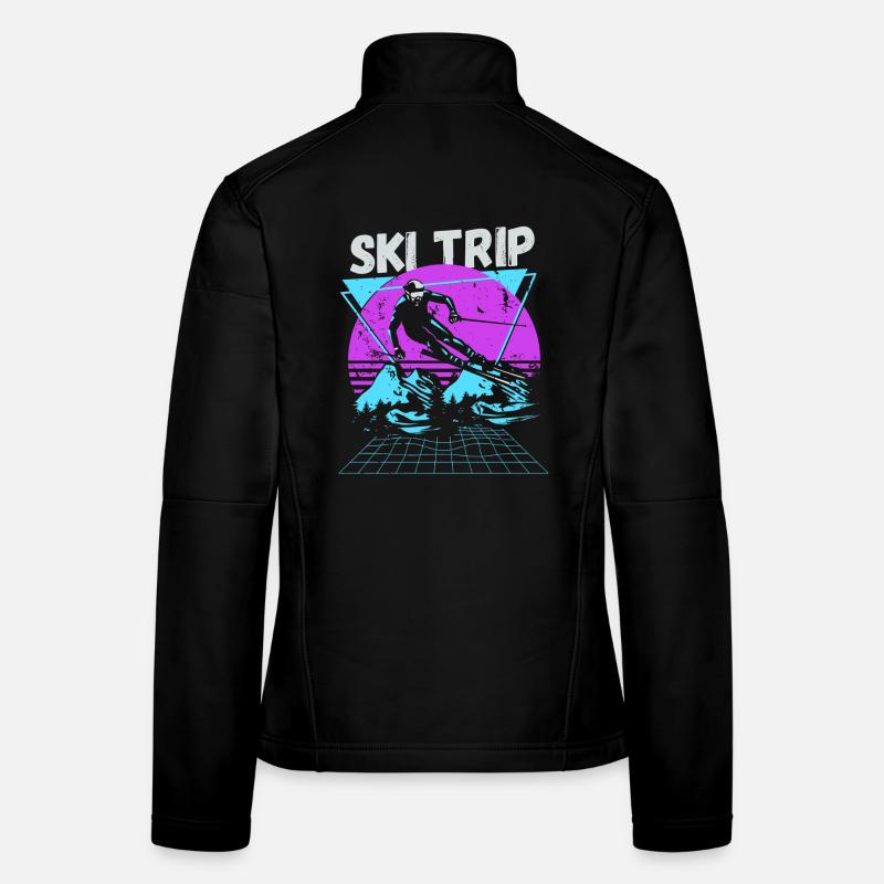 Rétro Ski Trip Néon Graphique Veste en tissu softshell Femme
