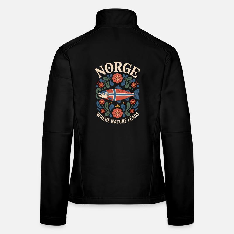 Norge Norwegen Lachs Folk Art Tradition Rosemaling Frauen Softshelljacke