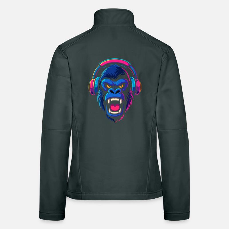 Neon Gorilla mit Kopfhörern Frauen Softshelljacke