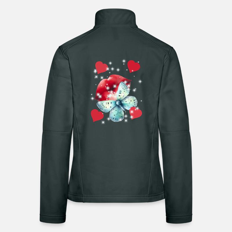 Coeurs Embrasser Bouche Amour Été Papillon Veste en tissu softshell Femme
