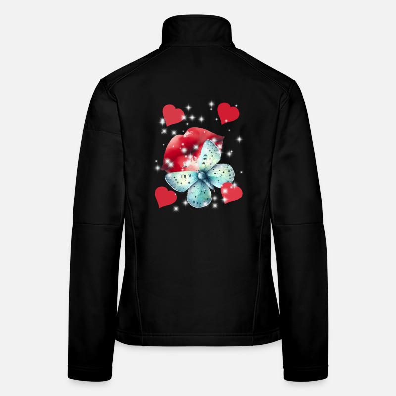 Coeurs Embrasser Bouche Amour Été Papillon Veste en tissu softshell Femme