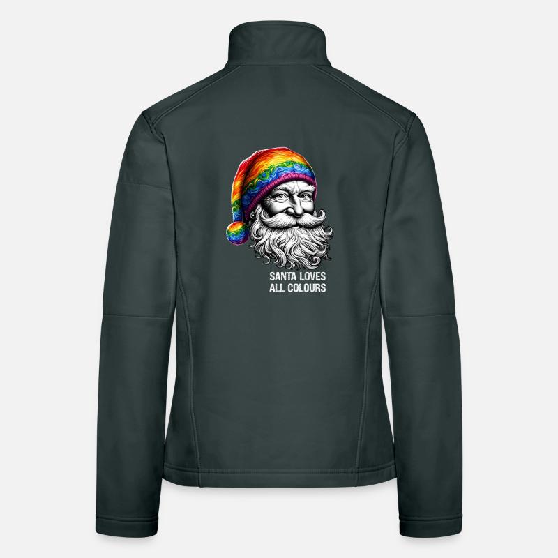 Lebendiger Weihnachtsmann mit Regenbogenhut Frauen Softshelljacke