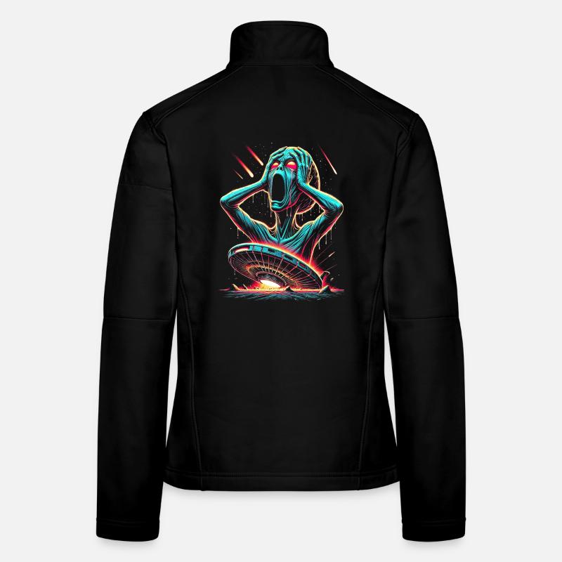 Neon Sci-Fi Horror Halloween Illustration Women's Softshell Jacket