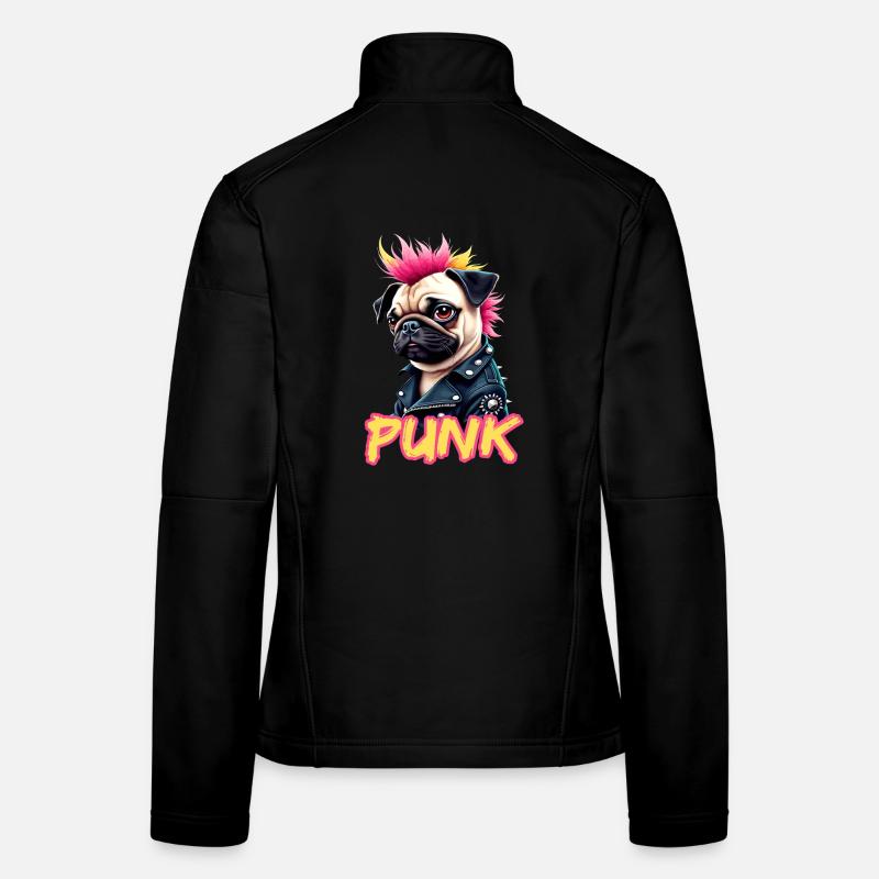 Punk Pug with mohawk and leather jacket for Women's Softshell Jacket