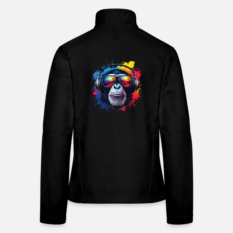 Buntes Affenkopf mit Kopfhörern Frauen Softshelljacke