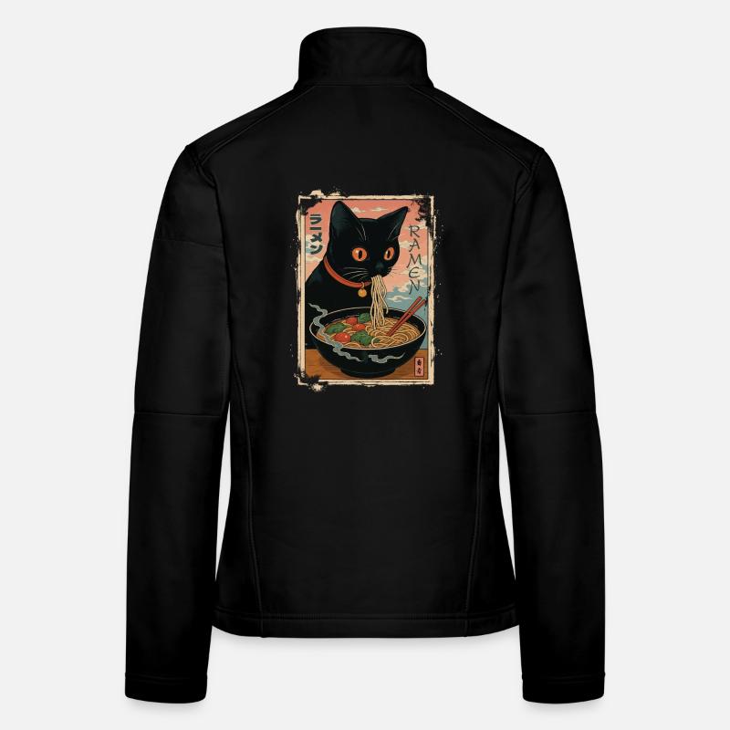 Chat noir dégustant ramen japonais Veste en tissu softshell Femme