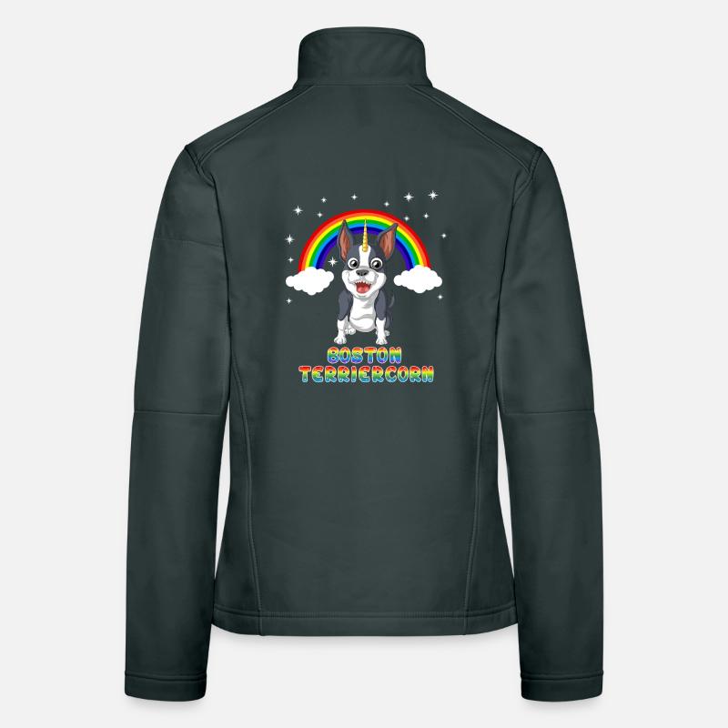 Boston Terrier Einhorn unter Regenbogen Frauen Softshelljacke