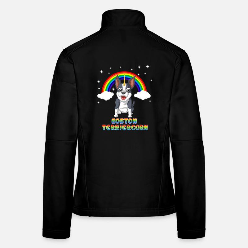 Boston Terrier Unicorn under Rainbow Women's Softshell Jacket