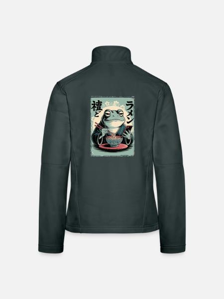 Funny frog, grumpy, Japanese art, ramen - Women's Softshell Jacket - black - Back