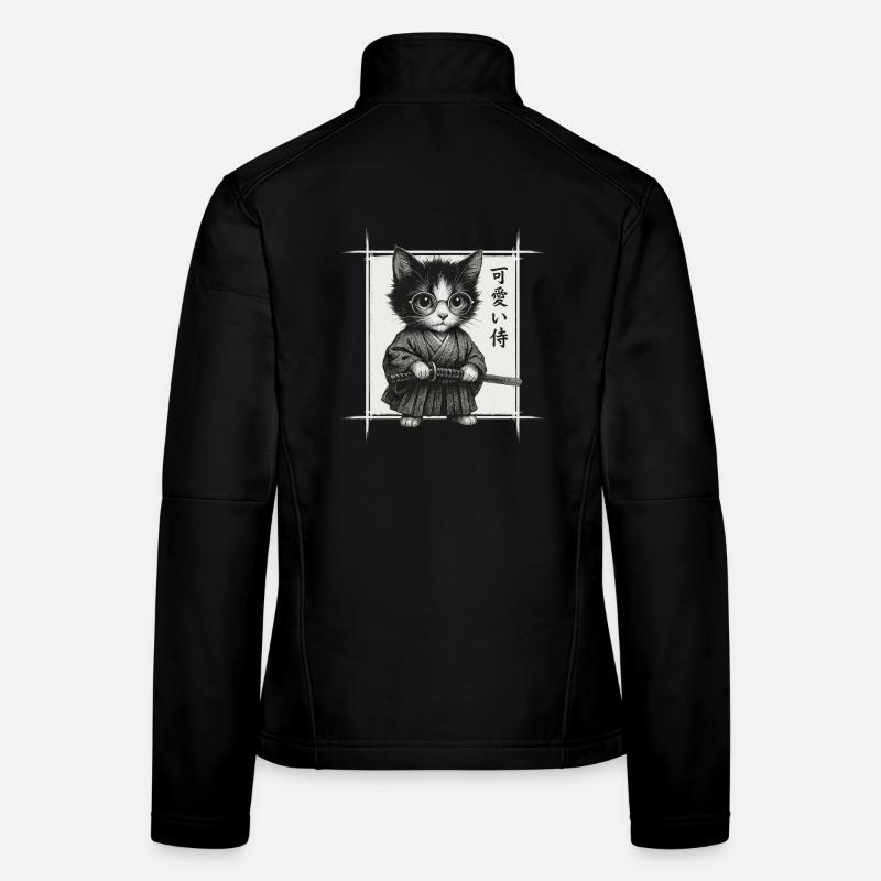 Chat samouraï, art japonais, chaton drôle Veste en tissu softshell Femme