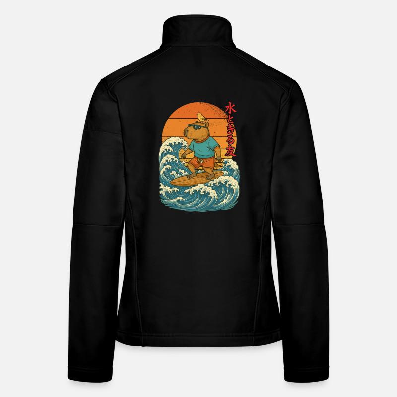 Capybara, surf, japonais, surfeur, capybara Veste en tissu softshell Femme