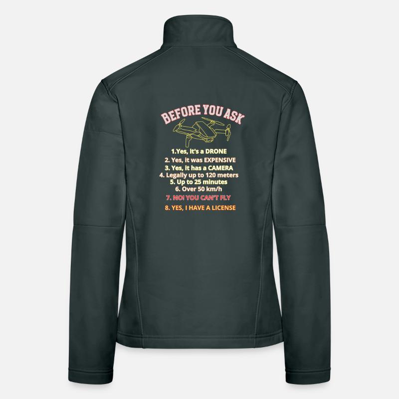 Humorous Drone License Graphic, rules drone pilot Women's Softshell Jacket