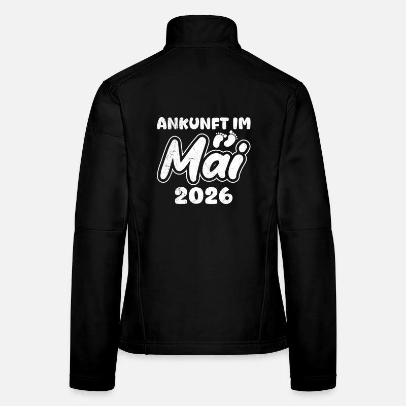 Expectant mother ARRIVING IN MAY 2026 Funny Women's Softshell Jacket