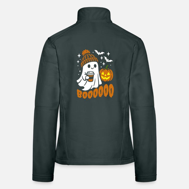 Ghost with coffee, Halloween costume - pumpkin Women's Softshell Jacket