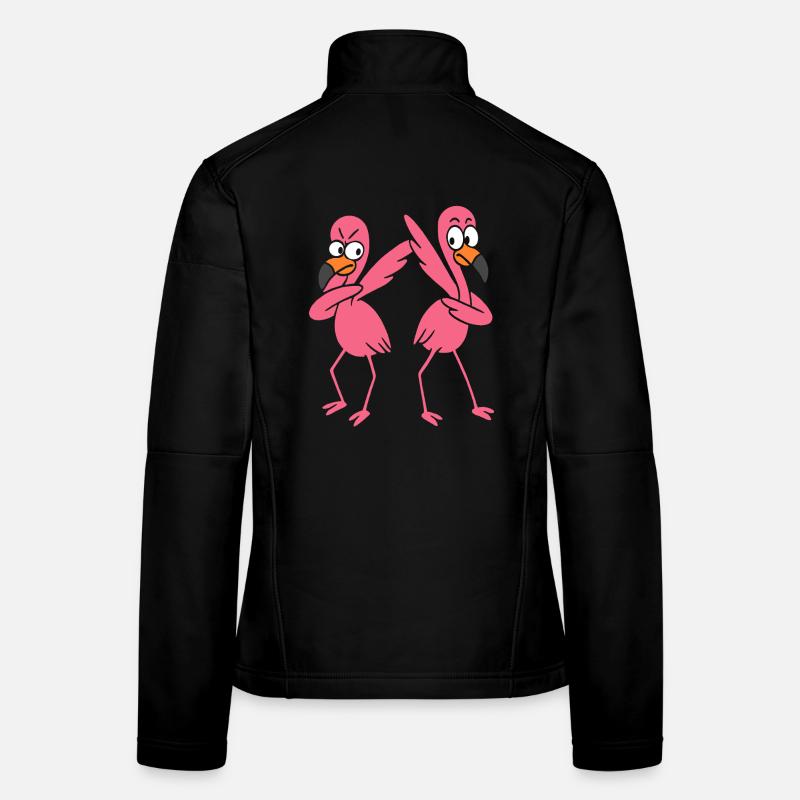 Two funny dancing flamingos, dabbing giraffes Women's Softshell Jacket