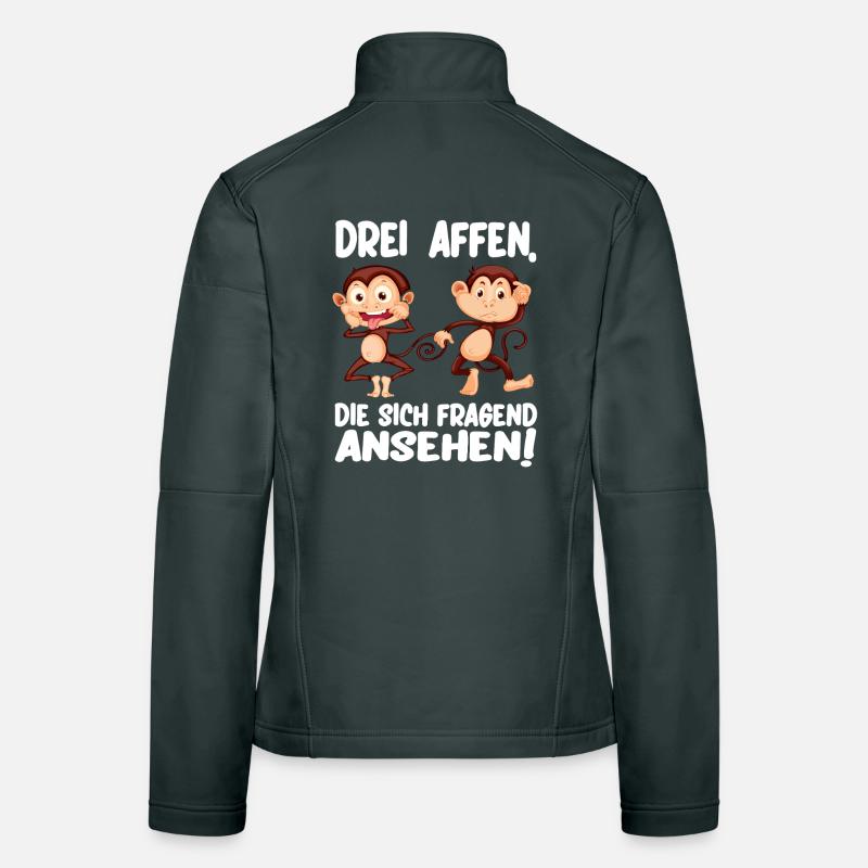 Three monkeys looking at each other questioningly Funny Women's Softshell Jacket