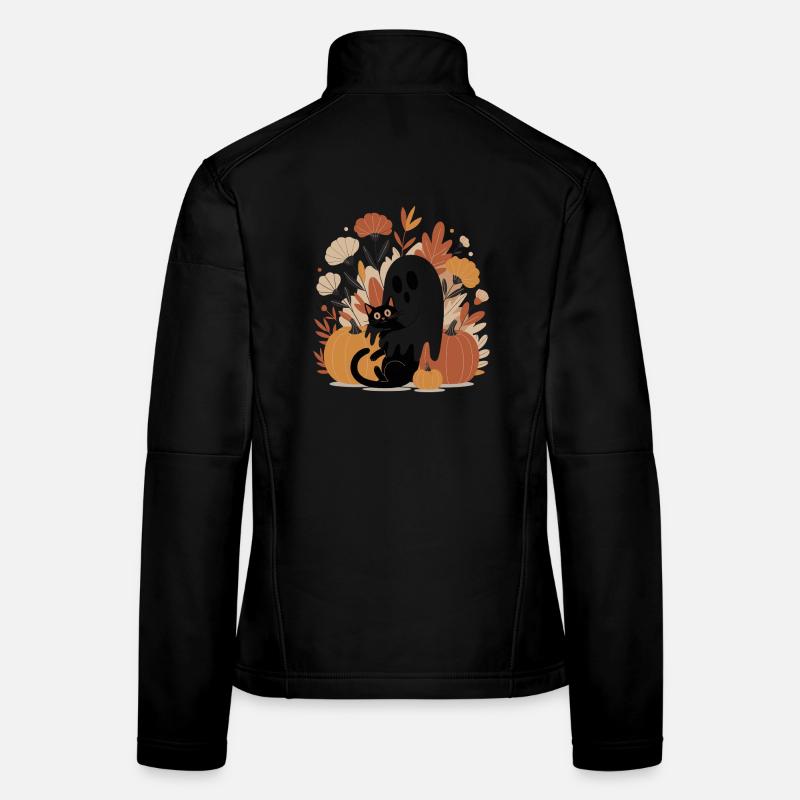 Chat citrouille fantôme mignon Halloween automne Veste en tissu softshell Femme