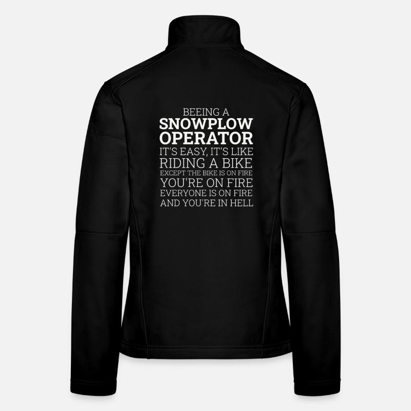 Snowplow Operator Riding A Bike Snow Plow Driver Women's Softshell Jacket