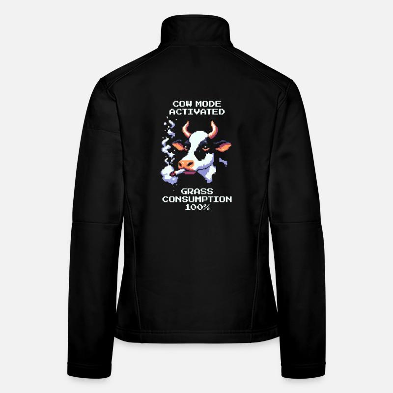 Kuhmodus: Gras 100% | Kuh & Kifferhumor Frauen Softshelljacke
