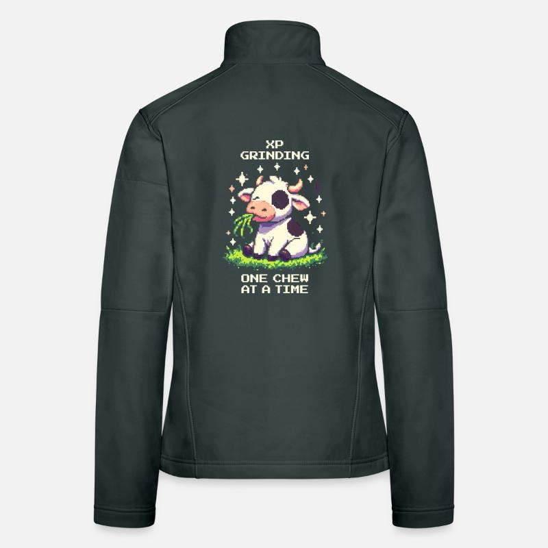 Farming XP – Bite by Bite | Cow Humor Women's Softshell Jacket