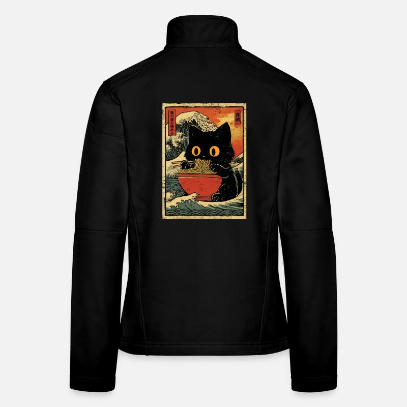 Japan Cat Ramen Noodle Retro Wave Motif Women's Softshell Jacket