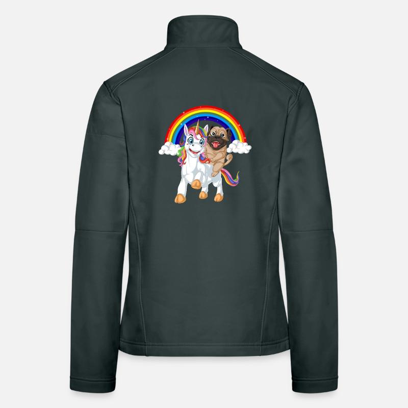 Pug Riding Unicorn Women's Softshell Jacket